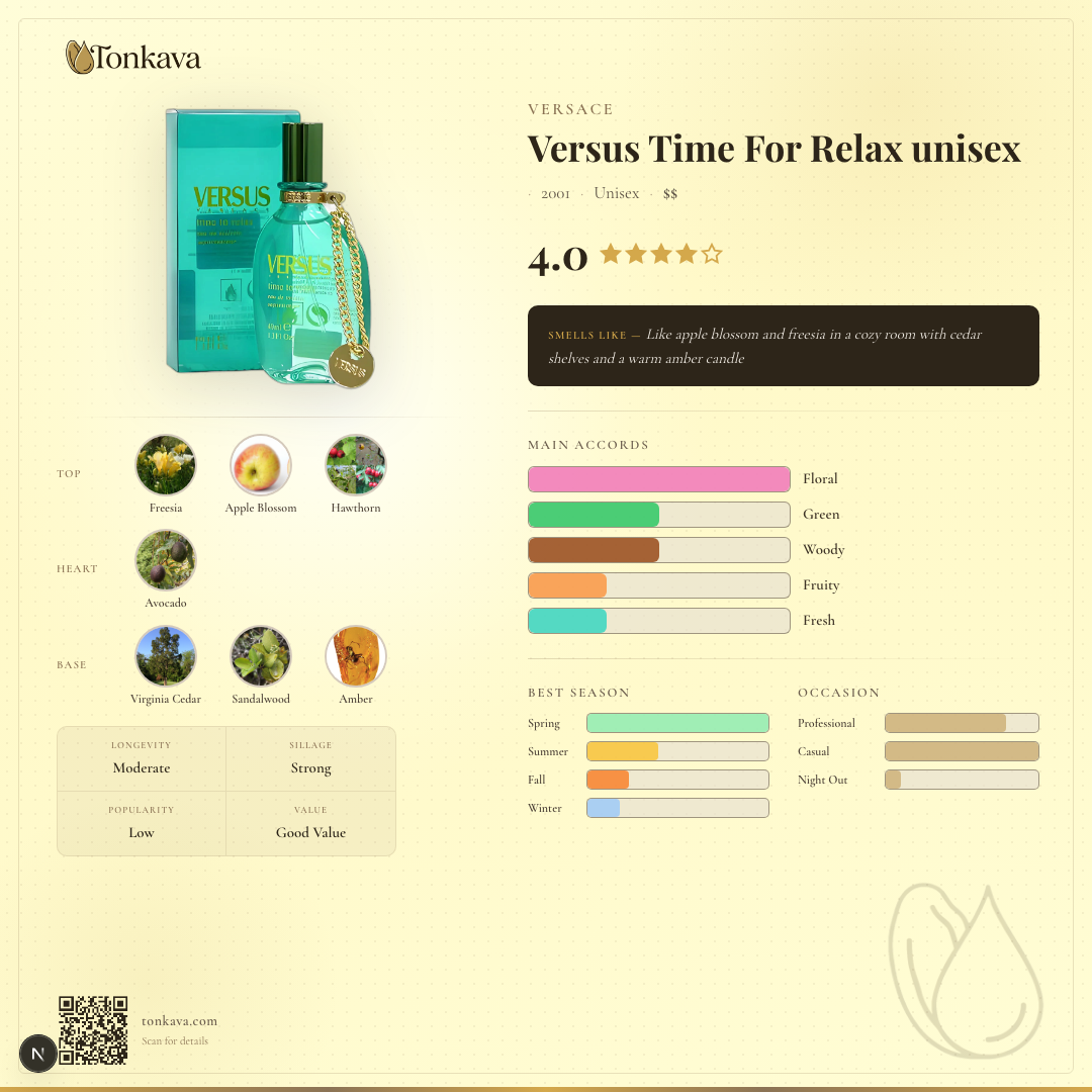 Versus Time For Relax fragrance card